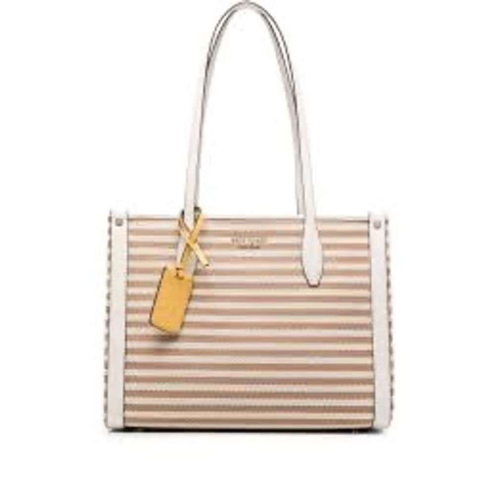 Kate Spade Manhattan Stripe Small Tote Bag Parchment Brown New With Tags